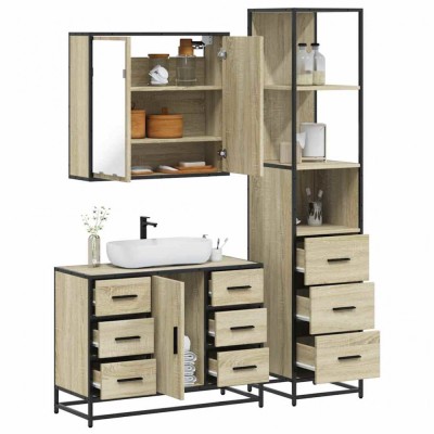 Set mobilier de baie, 3 piese, stejar sonoma, lemn prelucrat foto