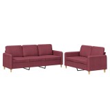 Set canapea cu perne, 2 piese, rosu vin, material textil