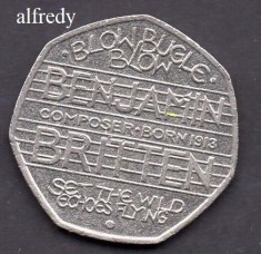 Anglia Marea Britanie 2013 50 Pence, Comemorativa, Benjamin Britten