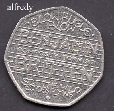 Anglia Marea Britanie 2013 50 Pence, Comemorativa, Benjamin Britten foto