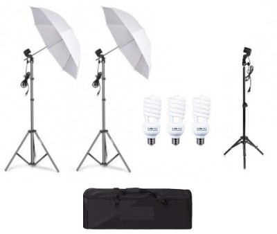 Kit de 2 umbrele albe, 2 trepiezi reglabili 200 cm, 1 trepied 160 cm, 3 becuri 45W, geanta de transport inclusa foto