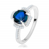 Inel de logodnă, argint 925, floare albastră, petale formate din zirconii transparente - Marime inel: 50