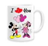 Cana alba personalizata I love you, model minnie &amp; mickey, INOVATIX&reg;. 330ml, Oem