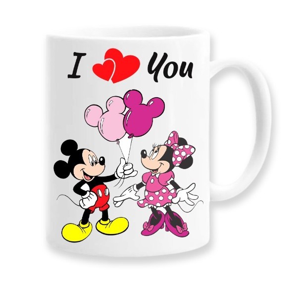 Cana alba personalizata I love you, model minnie &amp; mickey, INOVATIX&reg;. 330ml