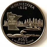 AMERICA QUARTER 1/4 DOLLAR 2005 LITERA S.(TEREN DE 10.000 LACURI-MINNESOTA)PROOF, America de Nord, Cupru-Nichel