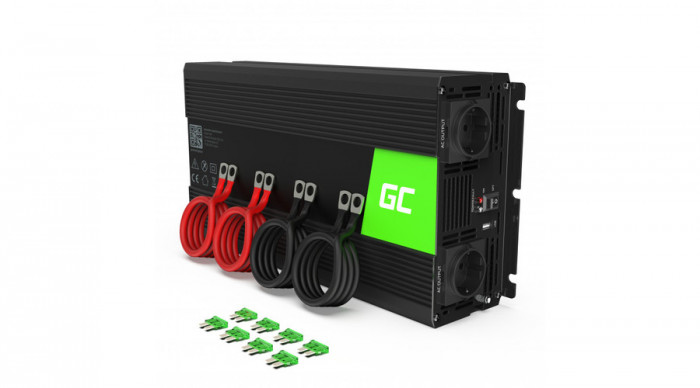 Green Cell Convertor de putere auto de la 12V la 230V 3000W / 6000W, undă sinusoidală completă / pură