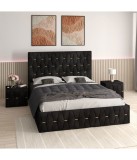 Pat Tapitat Eric Negru + Saltea Lux Ortopedica + Noptiere Tapitate 180x200cm