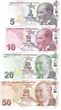 TURCIA SET / LOT : 5 + 10 + 20 + 50 Lira 2024, 2025,2022 ( 2009 ) [ P-222g ; P-223g ; P -224f ,P-225g ] Seria : G-G-G-G , UNC , necirculate
