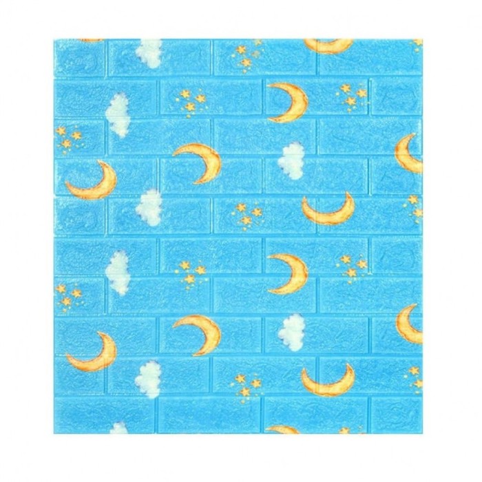 Set 10 Placi Tapet 3D, 70 x 77 cm, Grosime 3 mm, din Polietilena, Tip Caramida, Model Luna, Suprafata acoperita 5.3 mp, Albastru