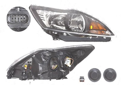 Far Ford Focus 2 (Da), 01.2008-12.2010, fata, Dreapta, H1+H7; electric; negru-silver; cu motor, DEPO foto