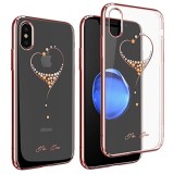 Husa iPhone X Kingxbar Cristale Swarovski Rose-Gold, Protectie subtire, Decupaje precise, Orificiu curea