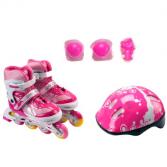 Set Role reglabile, Casca de protectie si Geanta, Action One, Pinky, M, 35-38