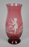 Vaza pentru flori - Mary Gregory - Boemia - rosu Cranberry glass - c.1900