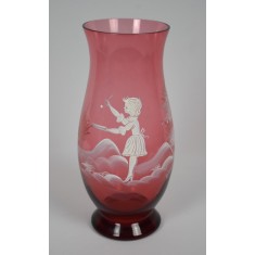 Vaza pentru flori - Mary Gregory - Boemia - rosu Cranberry glass - c.1900