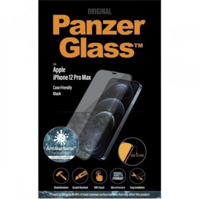 Folie Sticla Panzer pentru iPhone 12 Pro Max Negru foto