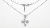 COLIER CRUCE ARGINT 925 GEOMETRICA - LANTISOR CU PANDANTIV CRUCIULITA CU CRISTALE BAGUETTE
