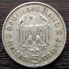 (A735) MONEDA DIN ARGINT GERMANIA - 5 MARK 1935, LIT. D, PAUL VON HINDENBURG