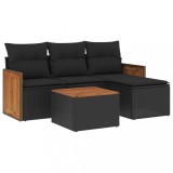 Set mobilier de gradina cu perne, 5 piese, negru, poliratan