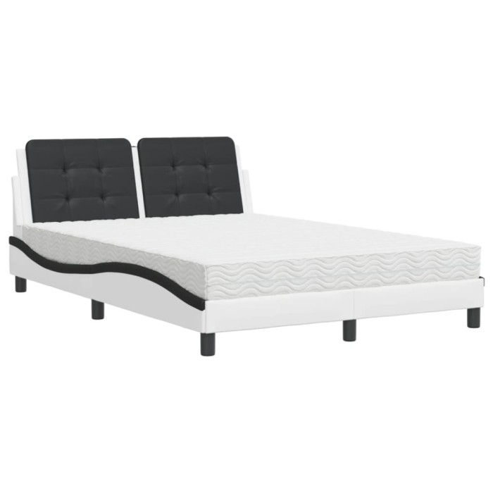 Cadru de pat fara saltea, Zadar, alb si negru, 140x190 cm, piele ecologica