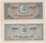Lot 2 bancnote Rom&acirc;nia 1.000.000 lei 1947 &ndash; variante de culoare &ndash; G.0196 0221 și O.0220 0372