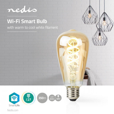 Bec Wi-Fi Smart LED cu filament E27 ST64 5.5W 350lm 1800-6500K Nedis foto