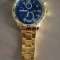 Ceas elegant barbatesc, bratara metalica aurie, mecanism quartz, display analog
