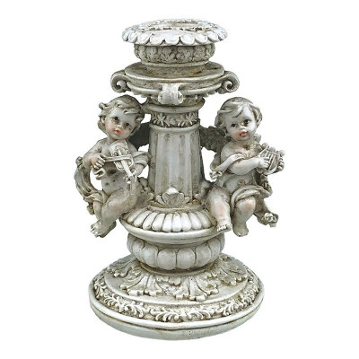 Statueta decorativa, Doi ingeri cu instrumente muzicale si suport de lumanare, 16 cm, 1752H foto