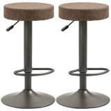 HOMCOM Set 2 Scaune de Bar, Scaune de Bucătărie Pivotante, &Icirc;nălțime Reglabilă, 35x36x64-85 cm, Maro | Aosom Romania