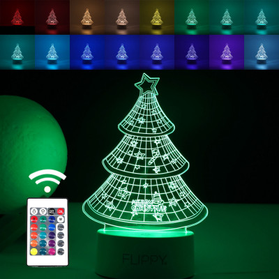 Lampa LED decorativa, Flippy, 3D, Pom de Craciun, din material acril si lumina multicolora, alb foto