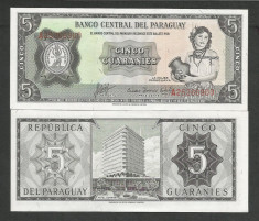 PARAGUAY 5 GUARANIES 1963 UNC [1] P-195b , necirculata foto