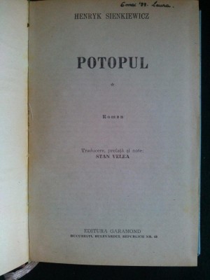 Potopul - Henryk Sienkiewicz Ed. Garamond Vol. I foto