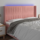 VidaXL Tăblie de pat cu LED, roz, 203x16x118/128 cm, catifea