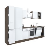 Mobilier de bucătărie Yorki 310, corp din stejar Yorki, fațadă albă cu finisaj satinat, cu element inferior pentru cuptor și dulap cu rafturi, fără bl