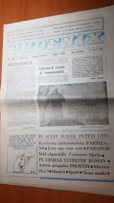 ziarul phoenix 12 martie 1990-rezistenta anticomunista,articol &quot; brasov 1987&quot;