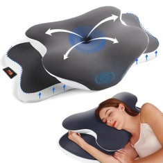 Perna Ortopedica Cervicala pentru dormit Linomag&reg;, Spuma cu Memorie, Husa lavabila, Suport pentru cap, gat, umeri si brate, Alb/Negru, 65 x 40 x 14 cm