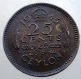 B.659 CEYLON SRI LANCA COLONIE BRITANICA GEORGE VI 25 CENTS 1943