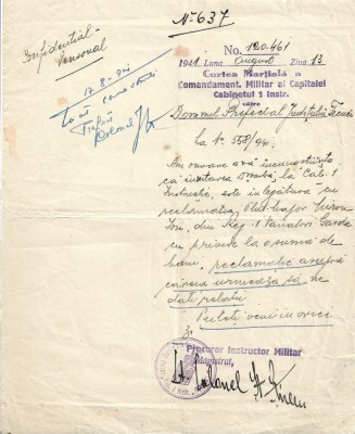 A3638N Act Curtea Marțială a Comandamentului Militar al Capitalei, Cabinetul 1 Instrucție, 1941 foto