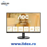Monitor AOC, 27", IPS, 4K, UHD, 60Hz, 4ms, HDR10, FlickerFree, Boxe 2W x 2, HDMI, DisplayPort, U27B3A, Negru