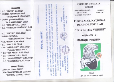 bnk div Invitatie program Povestea vorbei Gaesti 2004 foto