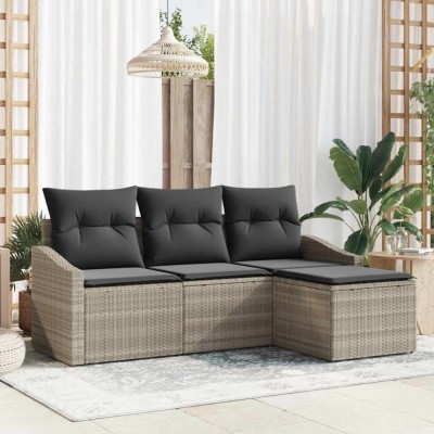 vidaXL Set de canapele pentru grădină 4 pcs Gri deschis Rattan poli foto