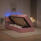 Cumpara ieftin Pat cu LED si saltea Roz 90 x 200 cm Catifea