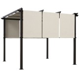 Outsunny Pergolă cu 3 țesături glisante 3 x 3 x 2,38 m structură din oțel negru țesătură poliester de &icirc;naltă densitate bej | Aosom Romania