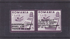 EXIL,ROMANIA-SPANIA,DREPTURILE OMULUI ,SUPRATIPAR IN PERECHE,1954,MNH foto