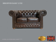 Canapea Chesterfield Basic Lux -Cloudy Dark Brown -2 locuri-Piele naturala foto