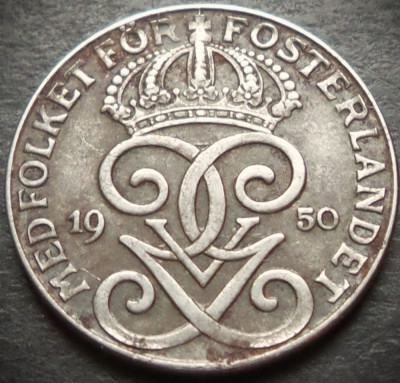 Moneda istorica 2 ORE - SUEDIA, anul 1950 * cod 813 = varianta FIER- excelenta foto