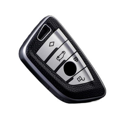 Husa Cheie Smartkey BMW 3/4 Butoane, Seria G, Tpu, Aspect Piele, Silver AutoProtect KeyCars foto