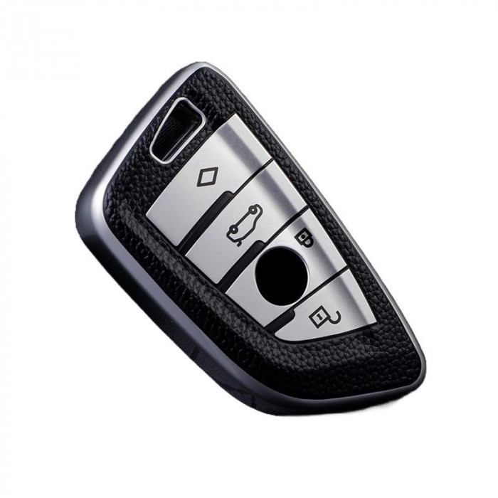 Husa Cheie Smartkey BMW 3/4 Butoane, Seria G, Tpu, Aspect Piele, Silver AutoProtect KeyCars