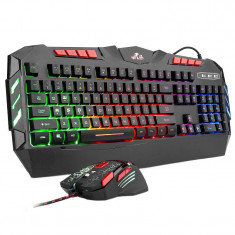 Kit tastatura si mouse gaming, iluminate led, usb, taste multimedia, 2400 dpi foto