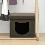 Cumpara ieftin Taburet depozitare pliabil, maro &icirc;nchis, model pisică, textil