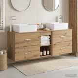 Cumpara ieftin Set dulap baie 3 buc. Stejar Artizanal 136 x 35 x 80 cm